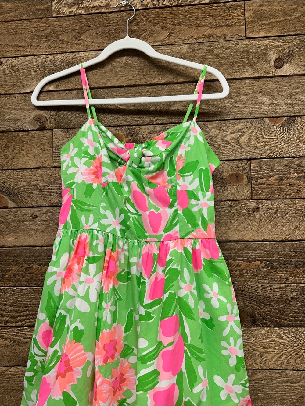 Lilly Pulitzer Floral Cutout Back Dress White Lace Trim Green Pink Sundress - Picture 7 of 9